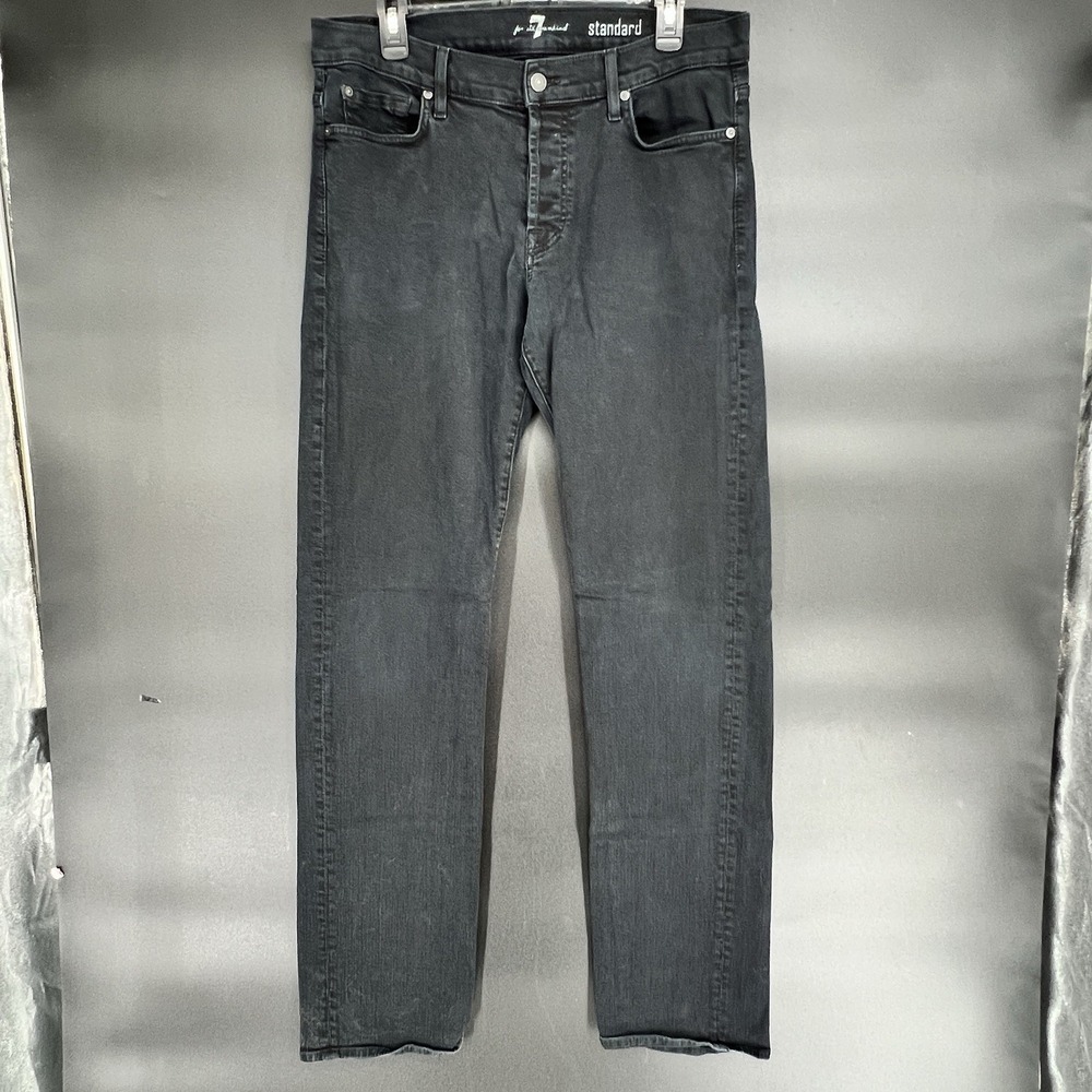 7 For All Mankind Standard Straight Leg Jeans Men 34 Black Made USA Buttonfly